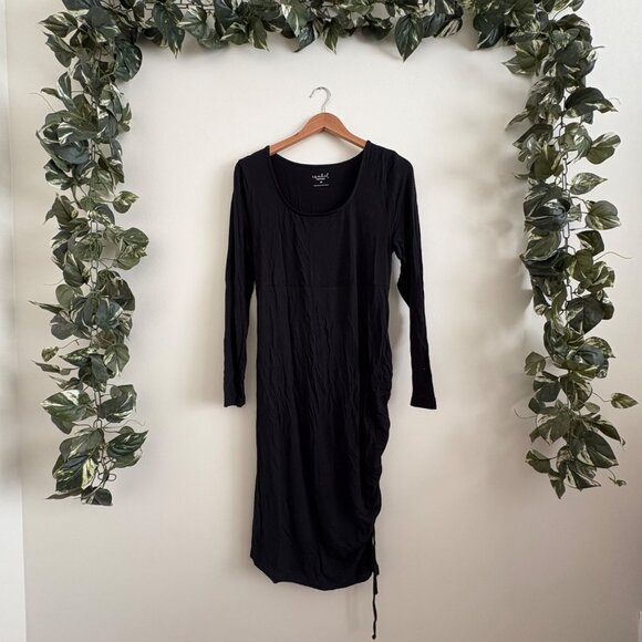 Isabel Maternity Scoop Neck Long Sleeve Ruched Tie Midi Dress Black Women’s Sz M - Picture 1 of 7